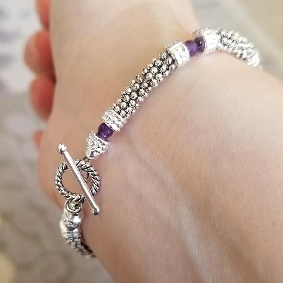 Two Tone Amethyst Ladies Toggle Bracelet - Picture 15 of 16